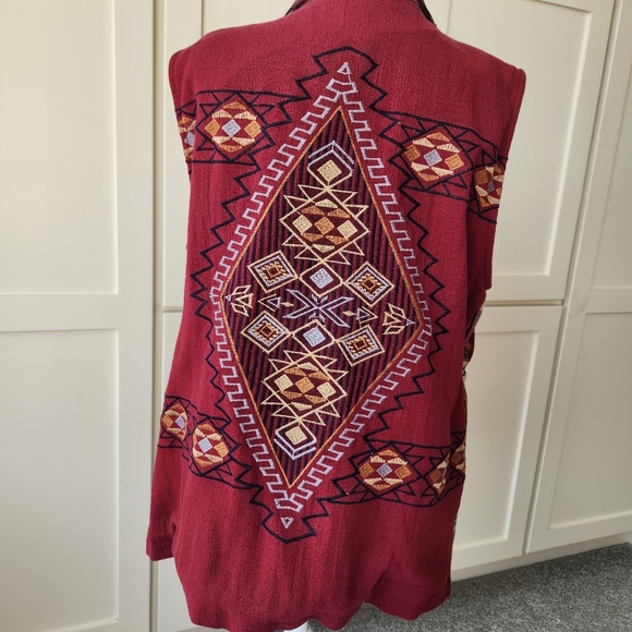 Blu Pepper Red Plaid Vest Full Zip Embroidered Sleeveless Southwestern Large - Picture 4 of 16